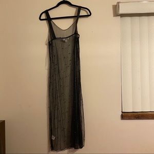 See clearly beaded mesh dress midi